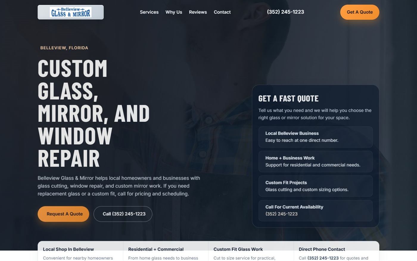 Belleview Glass & Mirror website built by Richard Penland