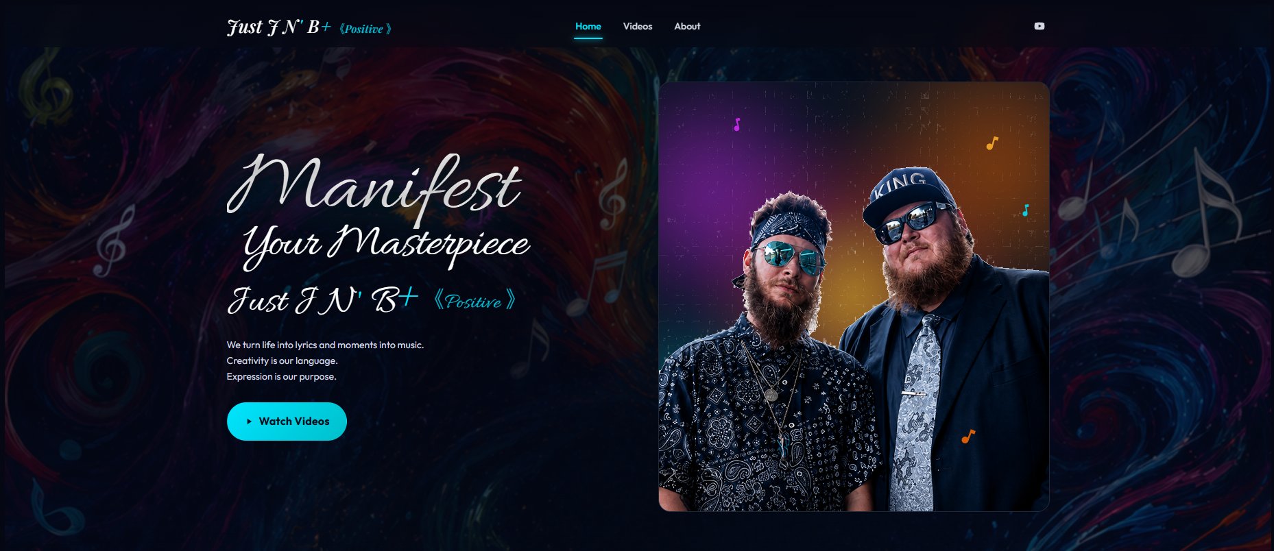 Just J N' B+ Positive music label website built by Richard Penland